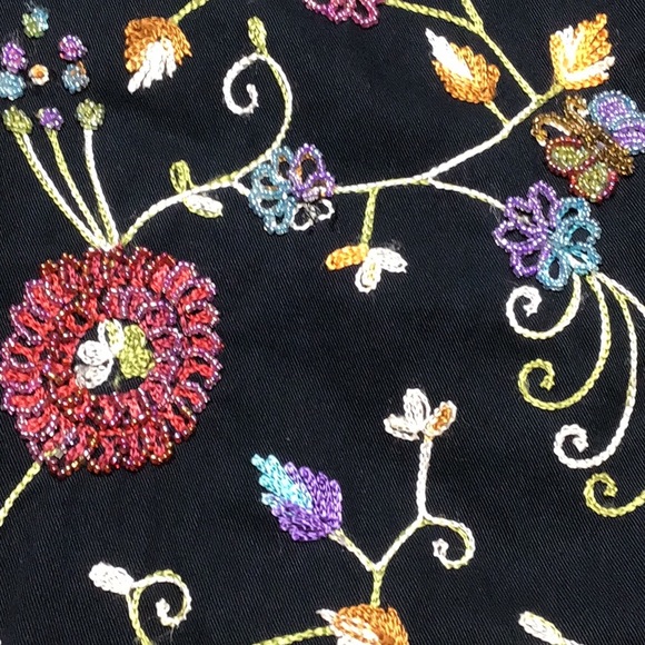 🪿Quacker Factory Black Floral Beaded Embroidered Button Front Turquoise Trim - Picture 6 of 11